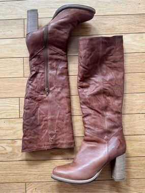 Ross & Snow Italian Leather Shearling Knee High Boots Brown Size 9